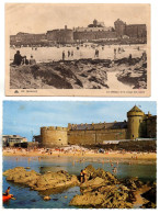 Lot De 2 CP. SAINT-MALO. Le Château Et La Plage Des Bains; Plage De L'éventail. Au Fond, Le Château. - Saint Malo