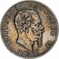 Italie, Vittorio Emanuele II, 5 Lire, 1877, Rome, Argent, TB, KM:8.4 - 1861-1878 : Víctor Emmanuel II