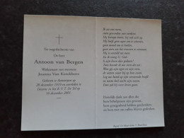 Antoon Van Bergen ° Antwerpen 1919 + Deurne 2001 X Joanna Van Kerckhove - Begraf. Brasschaat - Obituary Notices