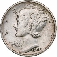 États-Unis, Dime, Mercury, 1942, San Francisco, Argent, TTB, KM:140 - 1916-1945: Mercury