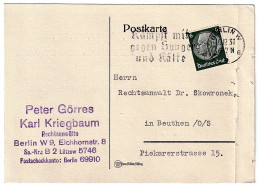 Company Postcard Peter Görres & Karl Kriegbaum Lawyers Berlin Stamp DR 6 Seal 12/16/1937 Fight Against Hunger And Cold - Briefkaarten