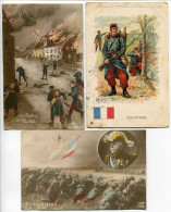 LOT 3 CPA Patriotiques Ecrites * La Reprise Du Village (soldats Maisons En Feu) INFANTERIE / La VICTOIRE Général Drapeau - Heimat