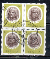 ITALIA REPUBBLICA ITALY REPUBLIC 1974 ARTISTI ITALIANI ARTISTS MANTEGNA LIRE 50 QUARTINA BLOCK USATO USED OBLITERE' - 1971-80: Oblitérés