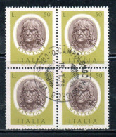 ITALIA REPUBBLICA ITALY REPUBLIC 1974 ARTISTI ITALIANI ARTISTS MANTEGNA LIRE 50 QUARTINA BLOCK USATO USED OBLITERE' - 1971-80: Usati