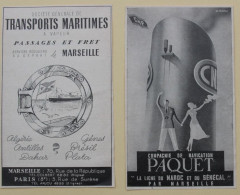 Lot De 2 Publicités : Sté Générale Transports Maritimes à Vapeur, Compagnie Paquet, Marseille,1950 - Publicités