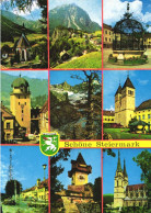 STYRIA, MULTIPLE VIEWS, ARCHITECTURE, CHURCH, MOUNTAIN, METAL GAZEBO, TOWER WITH CLOCK, EMBLEM, AUSTRIA, POSTCARD - Other & Unclassified