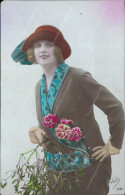 Cc643 Cartolina Fotografica Coloraise Tematica Donne Donnina Cappello Lady Woman - Autres & Non Classés