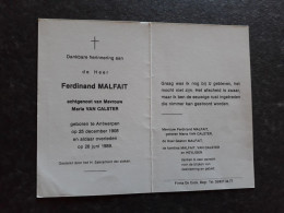 Ferdinand Malfait ° Antwerpen 1908 + Antwerpen 1989 X Maria Van Calster (Fam: Heyligen) - Obituary Notices