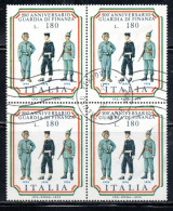 ITALIA REPUBBLICA ITALY REPUBLIC 1974 GUARDIA DI FINANZA FINANCE POLICE LIRE 180 QUARTINA BLOCK USATO USED OBLITERE' - 1971-80: Afgestempeld