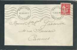 FRANCE LETTRE 50c RENNES GARE ( ILLE ET VILAINE ) POUR CANNES ( ALPES MARITIMES ) DE 1933 LETTRE COVER - 1921-1960: Période Moderne