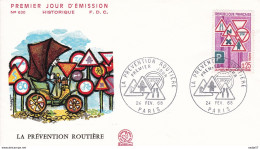 France:FDC 1er Jour N°630 : 24 / 02 / 1968 : PARIS..dépt 21 : La Prévention Routière - 1960-1969