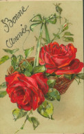 Glitzer CPA Glückwunsch Neujahr, Rote Rosen - Nouvel An