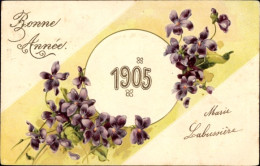 Gaufré CPA Glückwunsch Neujahr 1905, Veilchen - Nouvel An