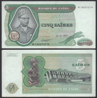 Zaire 5 Zaires 1977 Banknote Pick 21b AUNC (1-)    (25084 - Andere - Afrika