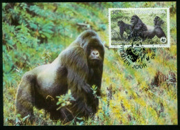 Mk Rwanda Maximum Card 1985 MiNr 1295 | Endangered Species. Mountain Gorillas. Three Adults. WWF #max-0139 - 1980-1989