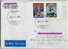 Canada 1995 Airmail Cover Sent From Calgary To São José Brazil Stamp Superheroes Captain Canuck And Fleur De Lys - Briefe U. Dokumente