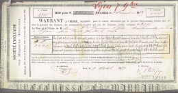 MA 295 - WARRANT à ORDRE Du 9 Aout 1871 - SOCIETE LYONNAISE Des Magasins Généraux - Non Classés