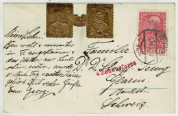 Oesterreich 1914, Postkarte Kaiser Franz Joseph Feldkirch - Glarus (Schweiz), Zensur / Censor, Vignette In Treue Fest - Storia Postale