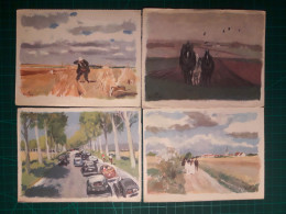 CARTE POSTALE. ART. Lot De 4 Belles Aquarellas Créées Par Le Grand Génie Beuville, Série "Les Mois". Editions Point De V - Paintings