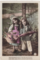 1er AVRIL. CPA. FANTAISIE " 1er AVRIL ". PETITS LIVREURS DE POISSONS. " BOURRES DE TENDRESSE " .ANNEE 1908. + TEXTE - April Fool's Day