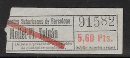 Espagne Barcelone Ticket Autocar Transportes Suburbanos De Barcelona Mollet Pl. Tetuan Bus España Spain - Europe