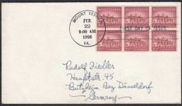 USA 1956 FDC Block Of 6 MOUNT VERNON  Michel 653   (65141 - Sonstige & Ohne Zuordnung