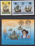 Moldawien - Moldova 1992 Mi.46-48 + Block 3 ** MNH  500 Jahre Entdeckung Amerika - Moldavië