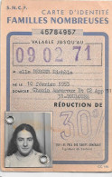 S N C F Carte D'identité Familles Nombreuses 1970 Réduction 30   Toulouse - Andere & Zonder Classificatie
