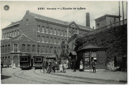 Verviers L'Escalier De La Gare Avec Deux Tramways - Verviers