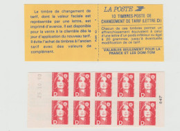 France Carnet De 10 Timbres Marianne De Briat Dit Du Bicentenaire Lettre D Daté 25.10.90 - 1989-1996 Bicentenial Marianne