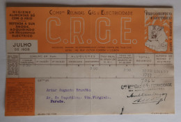 Portugal Belle Facture Gaz électricité CRGE 1938 Frigo Pingouin Beautiful Gas Electricity Bill Fridge Penguin - Portugal