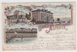 39077231 - Ahlbeck, Lithographie Mit Wendicke's Hotel U. Logirhaus Gelaufen, 1898. Ecken Mit Albumabdruecken, Stempeldu - Other & Unclassified