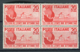 REPUBBLICA 1949 13° FIERA DI LEVANTE QUARTINA ** MNH - 1946-60: Mint/hinged