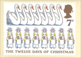 A40 256 CP Cygnes Swans Christmas Carol Cantique De Noel - Uccelli
