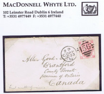 Ireland Cork Transatlantic 1872 Cover To Canada With 3d Rose Plate 8 Tied CORK/156 Duplex For OC 23, Tears - Other & Unclassified