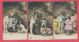 Chien Saint-Bernard : Série De 6 Cartes Fantaisies Couleur : Mettant En Scènes Le Chien Dans Les Jeux D'enfants En 1911 - Chiens