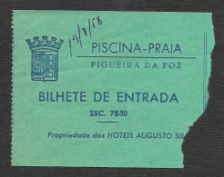 Portugal Ticket Entrée Piscine De Plage Piscina - Praia Figueira Da Foz 1958 Ticket Beach Swimming Pool - Toegangskaarten