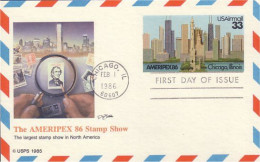 A42 147 USA Postcard Ameripex 86 FDC - Briefmarkenausstellungen