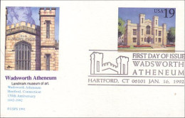 A42 136 USA Postcard Wadsworth Atheneum FDC - Monumentos