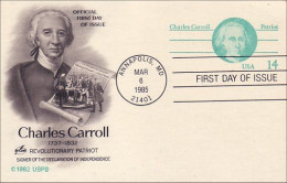 A42 78 USA Postcard Charles Carroll Patriot 14c FDC - Militaria