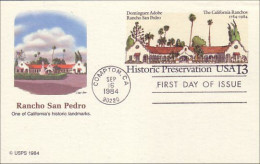 A42 72a USA Postcard Rancho San Pedro FDC - Denkmäler