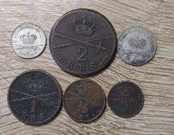 Denmark Set 6 Coins 3+2+1 1/4+1+1/2+1/5 Rigsbankskilling 1842 - Danimarca