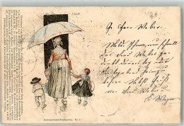 39788531 - Schwarzwald-Postkarten Nr. 7 Mutter Mit Regenschirm Und Ihren Beiden Kindern An Der Hand Lithographie/Kuenst - Autres & Non Classés
