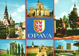 OPAVA, MULTIPLE VIEWS, ARCHITECTURE, TOWER, BUS, CAR, EMBLEM, PARK, STATUE, CZECH REPUBLIC, POSTCARD - Tchéquie