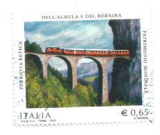 (REPUBBLICA ITALIANA) 2010, FERROVIA RETICA DELL'ALBULA E DEL BERNINA (UNESCO WHS) - Serie Di 1 Francobollo Usato - 2001-10: Afgestempeld