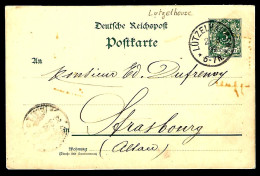 ENTIER POSTAL DE LUTZELHOUSE - 1899 - REICHSPOST - POUR STRASBOURG - Lettres & Documents