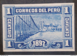 O) 1897 PERU, DIE PROOF, CARDBOARD, SCARSE, PAUCARTAMBO BRIDGE, AMERICAN BANK NOTE, SCT  154 1c Blue, OPENING OF NEW P.O - Pérou