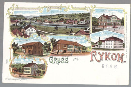 Gruss Aus RYKON: 6-Bild-Litho Mit Gasthaus Löwen, Fabrik Und Schule ~1900 - Andere & Zonder Classificatie