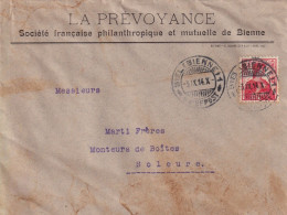 Motiv Brief  "La Prévoyance, Soc. Philanthropique Et Mutuelle De Bienne"      1914 - Storia Postale