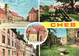 CHEB, MULTIPLE VIEWS, ARCHITECTURE, TOWER WITH CLOCK, CANNON, CZECH REPUBLIC, POSTCARD - Tchéquie
